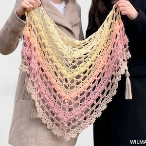 Enchanting Eva Shawl Crochet Pattern PDF instant download by Wilmade Top-Down Triangle Shawl with flowers image 2