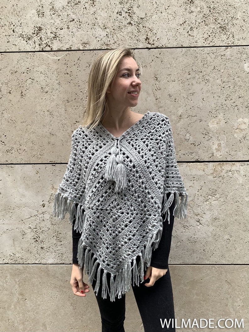 Tulip Square Poncho Crochet Pattern Size S-5XL Instant PDF download by Wilmade Granny Square Crochet Poncho / Garment / Sweater image 2