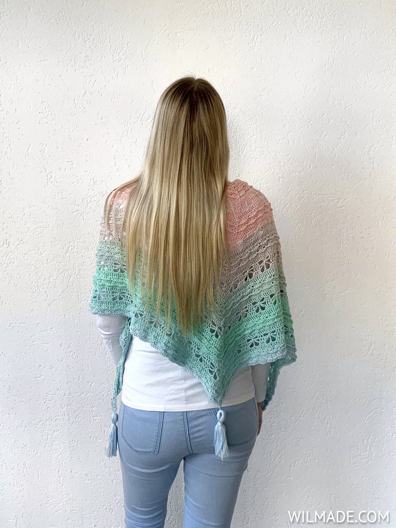 Jaycee Butterfly Shawl Crochet Pattern PDF instant download by Wilmade Top-Down Triangle Shawl with flowers image 8