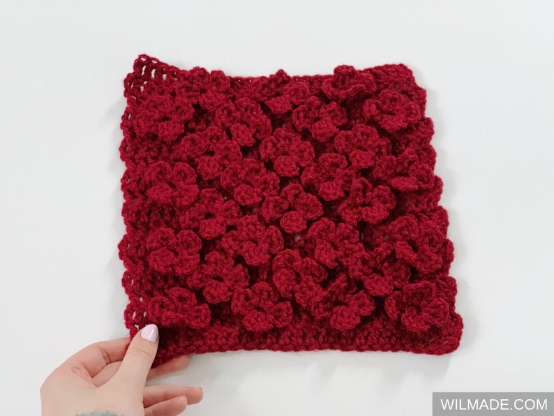 Vela Flower Square Crochet Pattern Instant PDF download by Wilmade Crochet Afghan / Granny Square with Flowers and Texture image 3