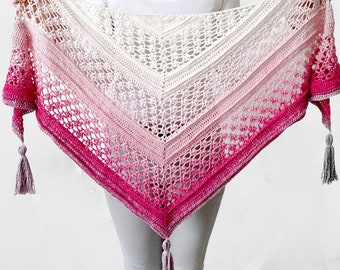 Vela Flower Friend Shawl 2 - Crochet Pattern - PDF instant download by Wilmade - Top-Down Triangle Shawl with flowers