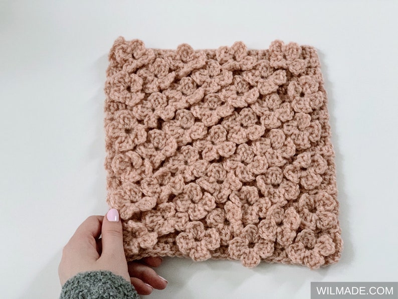 Vela Flower Square Crochet Pattern Instant PDF download by Wilmade Crochet Afghan / Granny Square with Flowers and Texture image 2