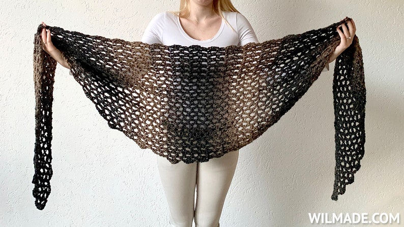 Simply V-Stitch Shawl Crochet Pattern PDF instant download by Wilmade Round Crescent Shawl / Shawlette / Wrap / Scarf with Scarfie image 2
