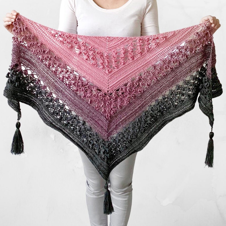 Vela Flower Friend Shawl 1 Crochet Pattern PDF instant download by Wilmade Top-Down Triangle Shawl with flowers image 9