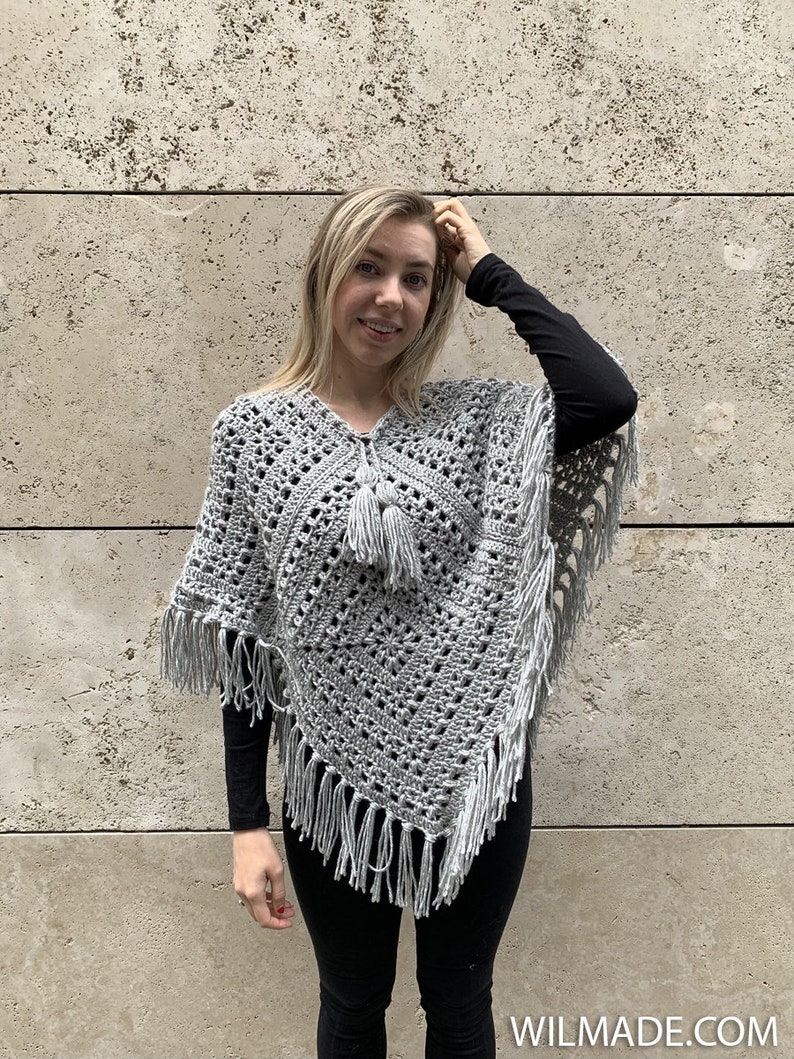 Tulip Square Poncho Crochet Pattern Size S-5XL Instant PDF download by Wilmade Granny Square Crochet Poncho / Garment / Sweater image 8