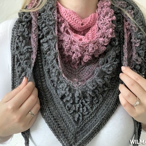 Vela Flower Friend Shawl 1 Crochet Pattern PDF instant download by Wilmade Top-Down Triangle Shawl with flowers image 7