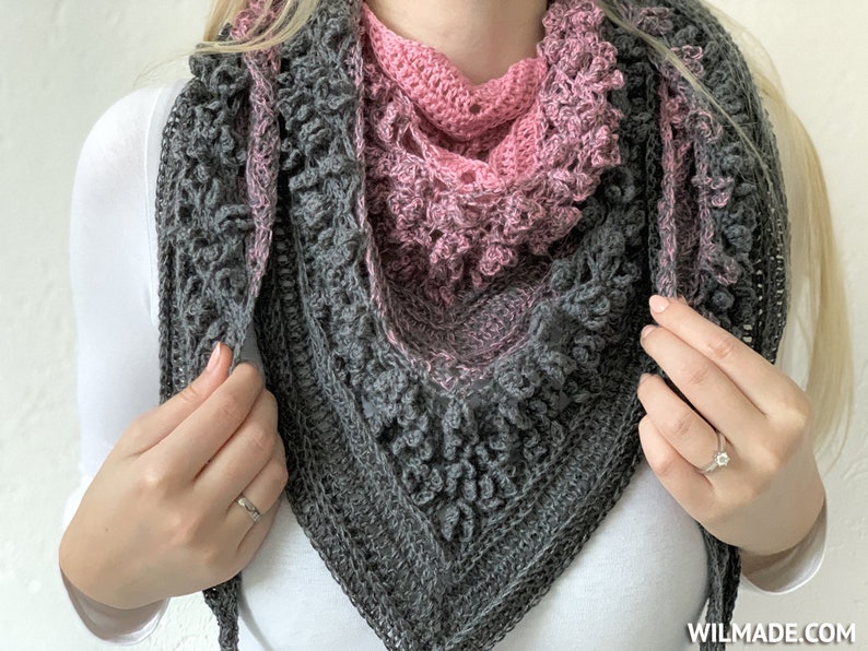 Vela Flower Friend Shawl 1 Crochet Pattern PDF instant download by Wilmade Top-Down Triangle Shawl with flowers image 7