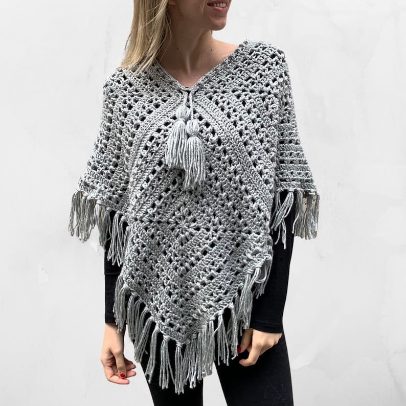 Tulip Square Poncho Crochet Pattern Size S-5XL Instant PDF download by Wilmade Granny Square Crochet Poncho / Garment / Sweater image 1