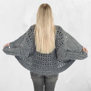 CROCHET PATTERN + VIDEO - Tulip Square Shrug - Granny Square Crochet Sweater - Size-Inclusive (Sizes S-5XL) - Instant Pdf Pattern