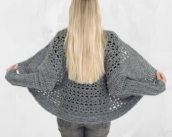 CROCHET PATTERN + VIDEO - Tulip Square Shrug - Granny Square Crochet Sweater - Size-Inclusive (Sizes S-5XL) - Instant Pdf Pattern