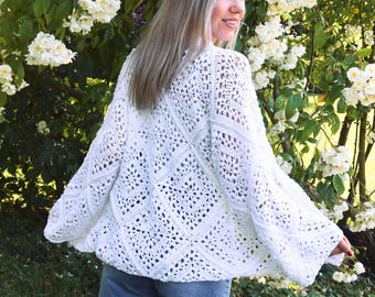 CROCHET PATTERN + VIDEO - Tulip Square Boho Cardi - Granny Square Crochet Cardigan/Sweater/Garment/Vest - Size-Inclusive (Sizes Xs-5XL)