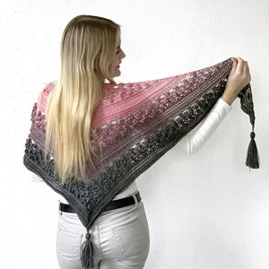 Vela Flower Friend Shawl 1 Crochet Pattern PDF instant download by Wilmade Top-Down Triangle Shawl with flowers image 5