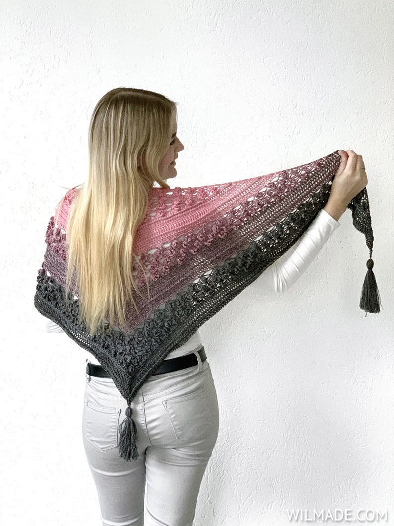 Vela Flower Friend Shawl 1 Crochet Pattern PDF instant download by Wilmade Top-Down Triangle Shawl with flowers image 5