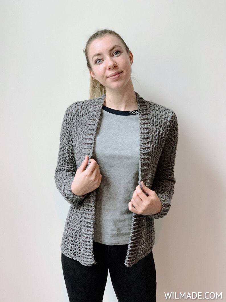 V-Stitch Cardi Size S-5XL Crochet Pattern in English Instant PDF download by Wilmade Crochet Cardigan / Vest / Sweater For Winter image 3