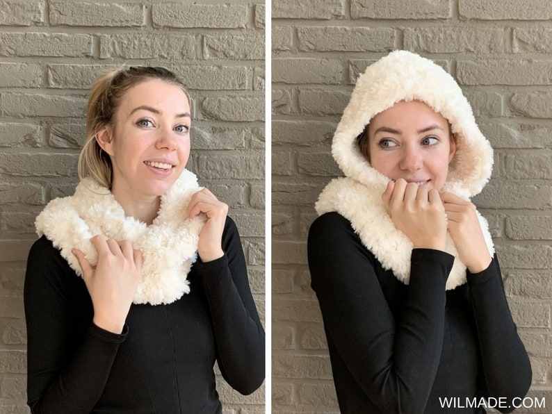 Hooded Infinity Scarf Crochet Pattern Instant PDF download by Wilmade Faux Fur Crochet Infinity Scarf With Hoodie Go For Faux yarn image 3