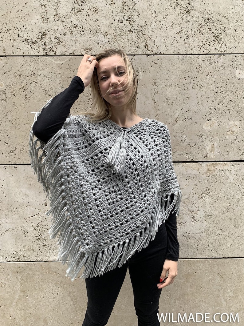 Tulip Square Poncho Crochet Pattern Size S-5XL Instant PDF download by Wilmade Granny Square Crochet Poncho / Garment / Sweater image 3