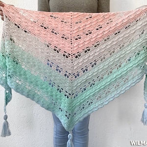 Jaycee Butterfly Shawl Crochet Pattern PDF instant download by Wilmade Top-Down Triangle Shawl with flowers image 10