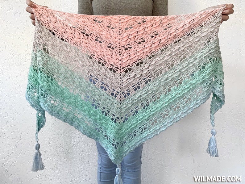 Jaycee Butterfly Shawl Crochet Pattern PDF instant download by Wilmade Top-Down Triangle Shawl with flowers image 10