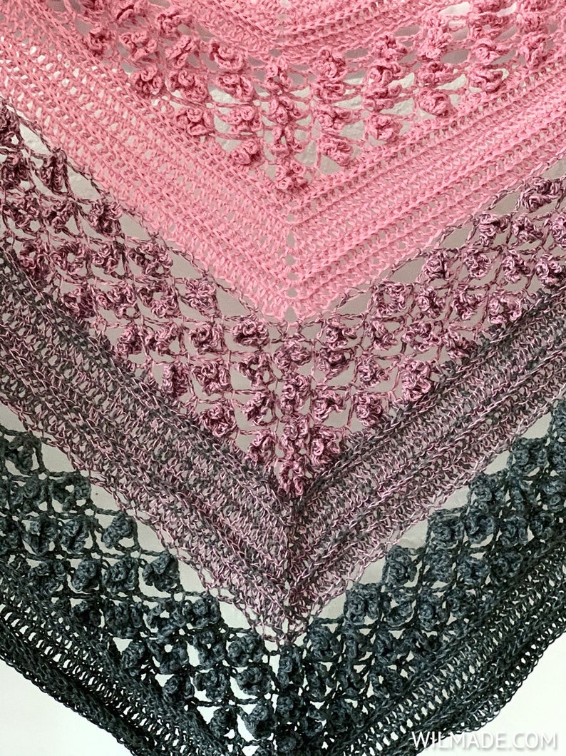 Vela Flower Friend Shawl 1 Crochet Pattern PDF instant download by Wilmade Top-Down Triangle Shawl with flowers Bild 8