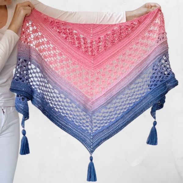 Vela Flower Shawl - Crochet Pattern - PDF instant download by Wilmade - Top-Down Triangle Shawl / Shawlette / Wrap / Scarf