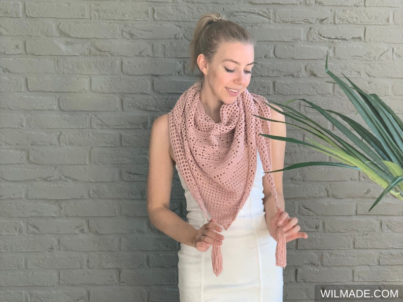 Bella Rosa Shawl Crochet Pattern Instant PDF download by Wilmade bottom-up triangle shawl with filet crochet and roses / flowers image 5