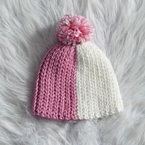 Easy crochet beanie for beginners with two colors, one separate color for each half, made out of a rectangle