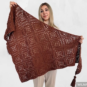 CROCHET PATTERN + VIDEO - Tulip Square Shawl - Granny Square Triangle Shawl / Shawlette / Wrap - Instant Pdf Pattern Download By Wilmade