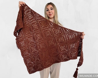 Tulip Square Shawl - Crochet Pattern - Instant PDF download by Wilmade - Granny Square Shawl / Wrap / Scarf / Shawlette