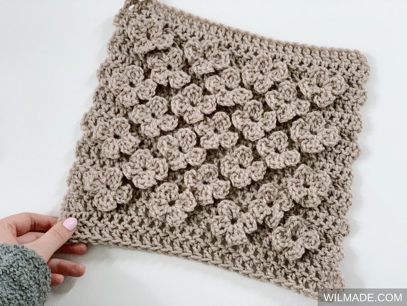 Vela Flower Square Crochet Pattern Instant PDF download by Wilmade Crochet Afghan / Granny Square with Flowers and Texture image 5