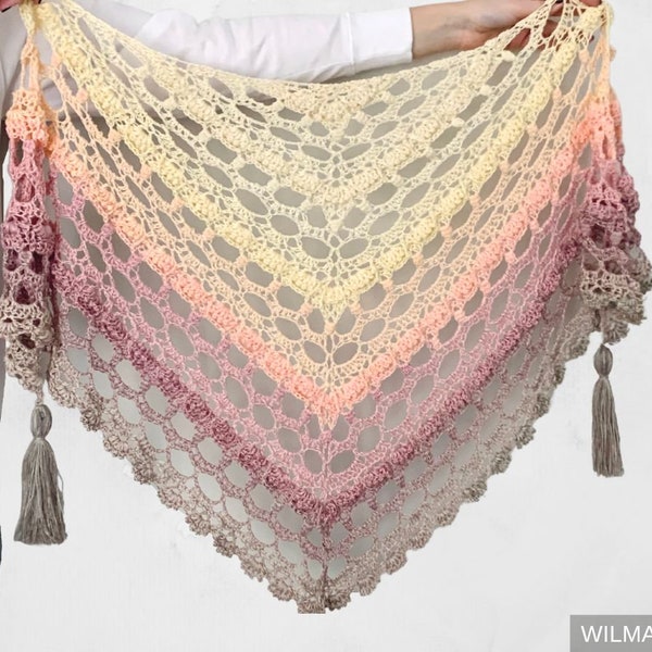Enchanting Eva Shawl - Crochet Pattern - PDF instant download by Wilmade - Top-Down Triangle Shawl with flowers