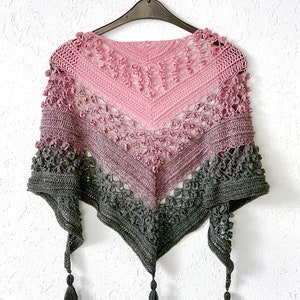 Vela Flower Friend Shawl 1 Crochet Pattern PDF instant download by Wilmade Top-Down Triangle Shawl with flowers image 3