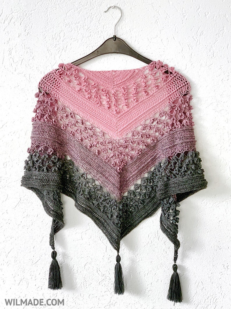 Vela Flower Friend Shawl 1 Crochet Pattern PDF instant download by Wilmade Top-Down Triangle Shawl with flowers image 3