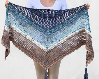 Shell Wave Shawl - Crochet Pattern - PDF instant download by Wilmade - Top-Down Triangle Shawl / Shawlette / Wrap / Scarf