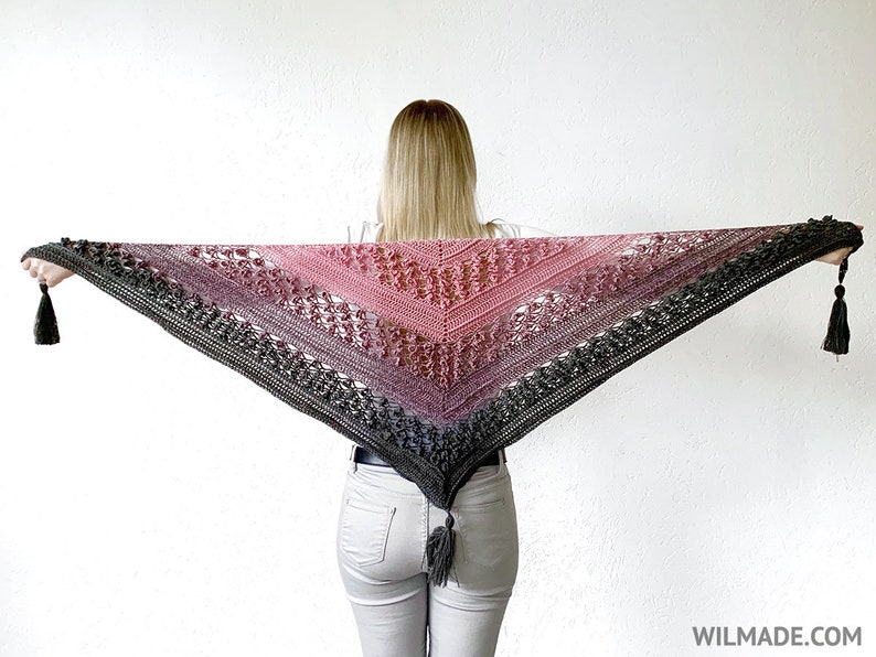 Vela Flower Friend Shawl 1 Crochet Pattern PDF instant download by Wilmade Top-Down Triangle Shawl with flowers image 4