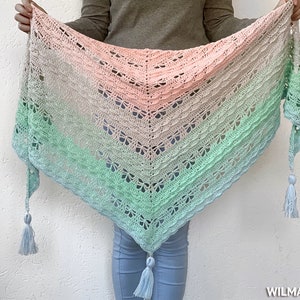 Jaycee Butterfly Shawl Crochet Pattern PDF instant download by Wilmade Top-Down Triangle Shawl with flowers image 2