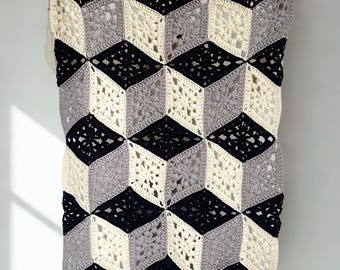 CROCHET PATTERN + VIDEO - 3D Cube Throw - Diamond Blanket / Afghan with 3D Cube Effect - Instant Pdf Pattern Download by Wilmade