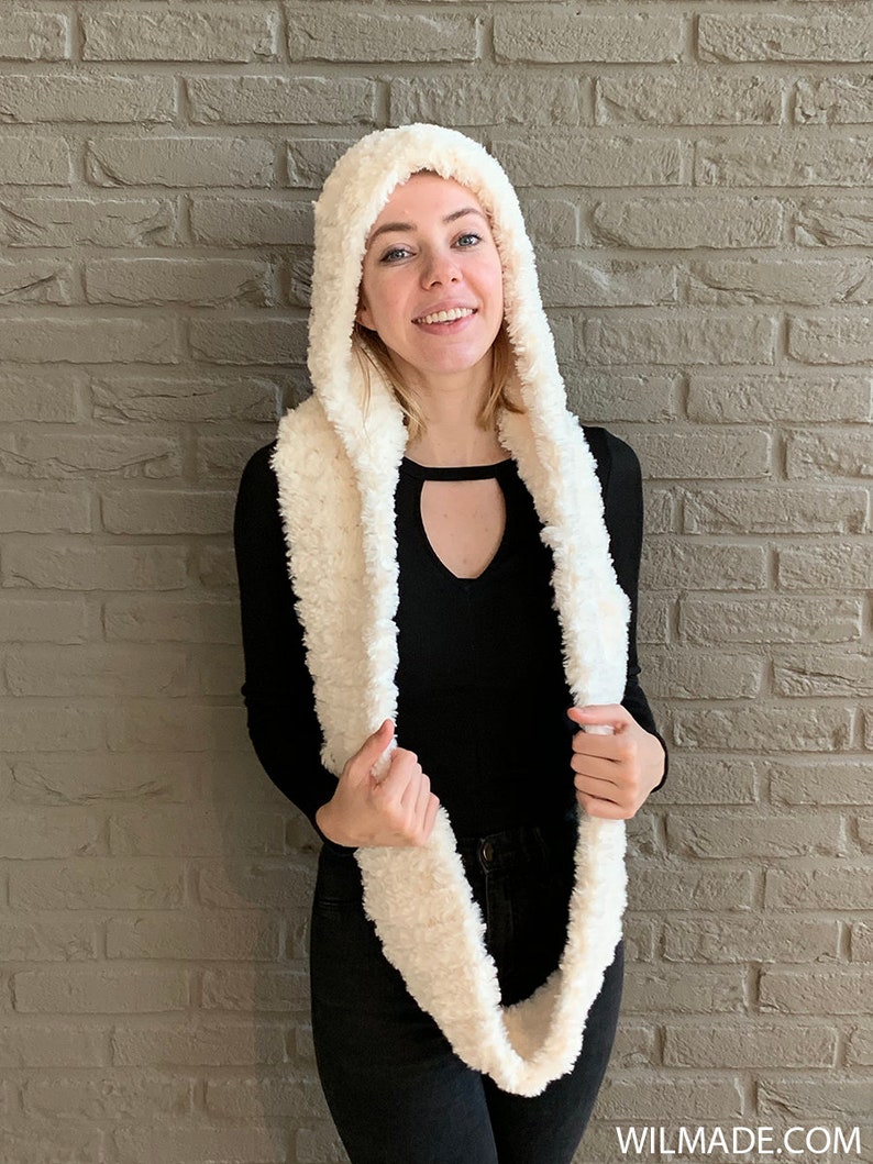 Hooded Infinity Scarf Crochet Pattern Instant PDF download by Wilmade Faux Fur Crochet Infinity Scarf With Hoodie Go For Faux yarn image 5