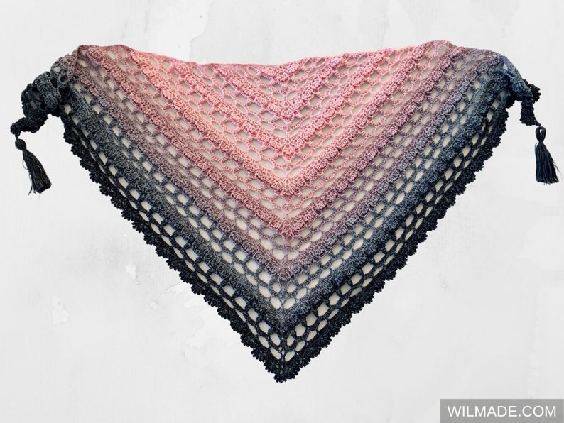 Enchanting Eva Shawl Crochet Pattern PDF instant download by Wilmade Top-Down Triangle Shawl with flowers image 9