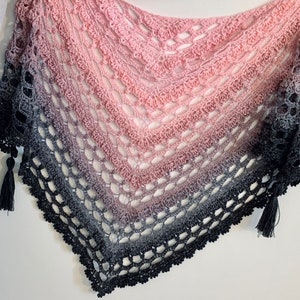 Enchanting Eva Shawl Crochet Pattern PDF instant download by Wilmade Top-Down Triangle Shawl with flowers image 5