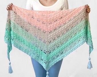 Jaycee Butterfly Shawl - Crochet Pattern - PDF instant download by Wilmade - Top-Down Triangle Shawl with flowers