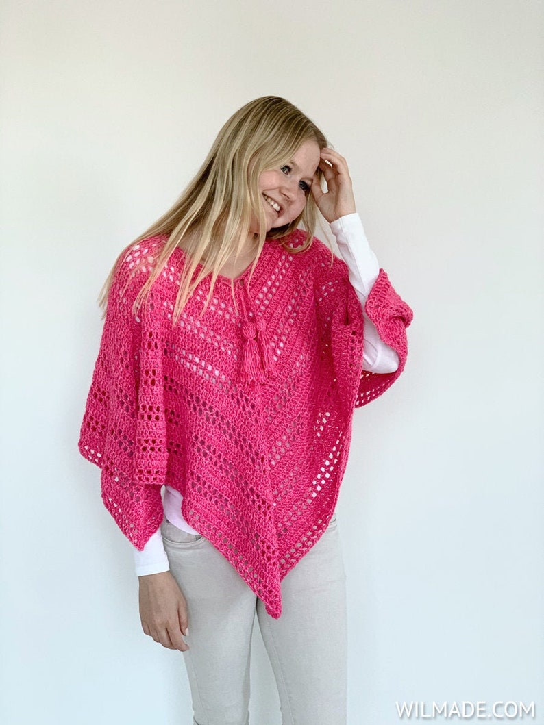 Such Simple Poncho for beginners crochet pattern triangle garment sweater lionbrand Jeans Colors image 2