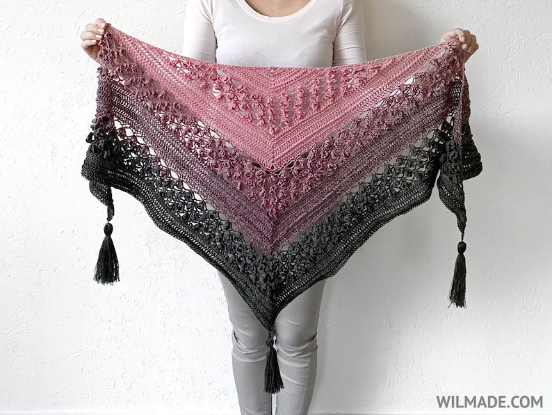 Vela Flower Friend Shawl 1 Crochet Pattern PDF instant download by Wilmade Top-Down Triangle Shawl with flowers image 2