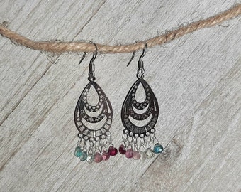 Pink to Blue, Ombre, Watermelon Tourmaline Chandelier Earrings in Silver