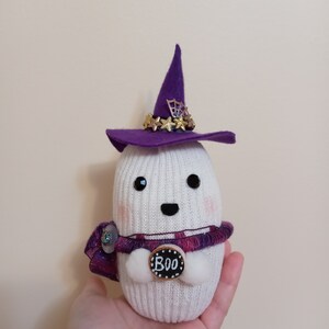 Cute purple witch hat ghost decoration, celestial ghost witch, whimsical sock ghost