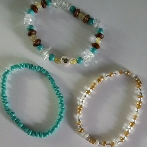 Set Of 3 small to medium beaded bee theme bracelets, cute bee bracelet set