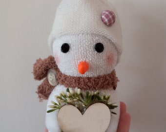 Adorable farmhouse rustic spring Valentine's Day snowman Gift, unique neutral floral snowman, country sock snowman