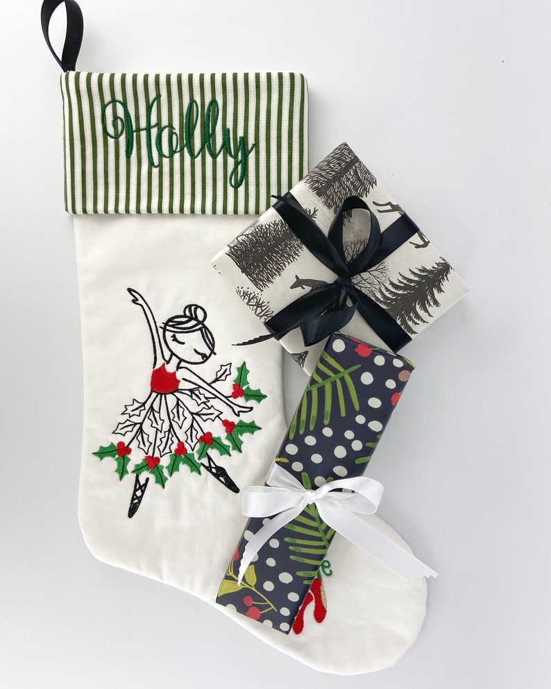 Christmas Stocking Personalized Embroidered Keepsake Family Stocking Ballerina Dancer Holly Christmas Decor Monogrammed Custom Stocking