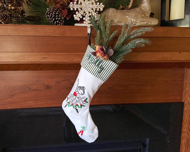 Christmas Stocking Personalized Embroidered Keepsake Family Stocking Ballerina Dancer Holly Christmas Decor Monogrammed Custom Stocking