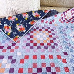 Handmade Quilt, Pretty Spring Colors, Fresh Modern Patchwork Gift, Large Throw Quilt, 55 X 72