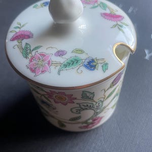 MINTON Haddon Hall Bone China Preserve Pot with lid, floral pattern, gold trim, made in England